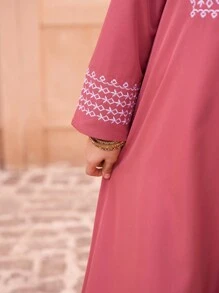 Tween Girl Elegant Embroidered Long Dress - Pink - View 5