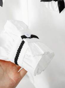 SHEIN Leap Crew Tween 女童宽松休闲花卉刺绣大领长袖衬衫