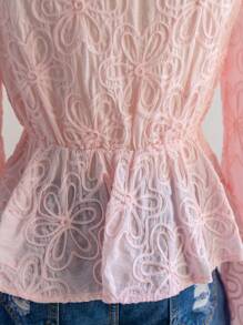 Soleia Blusa donna con scollo a V, maniche a sbuffo, orlo con volant, in tessuto lavorato a maglia rosa, adatta per vacanze, San Valentino, estate, compleanni, Mardi Gras e altre occasioni - Rosa - Visualizzare 9