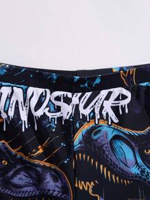 Tween Boys Long Sleeve Dinosaur Print Rash Guard And Trunk Swimsuit Set - Black - View 5