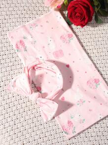 SHEIN Newborn Baby Photography Set With Rabbit And Flower Print - Multicolor - View 8