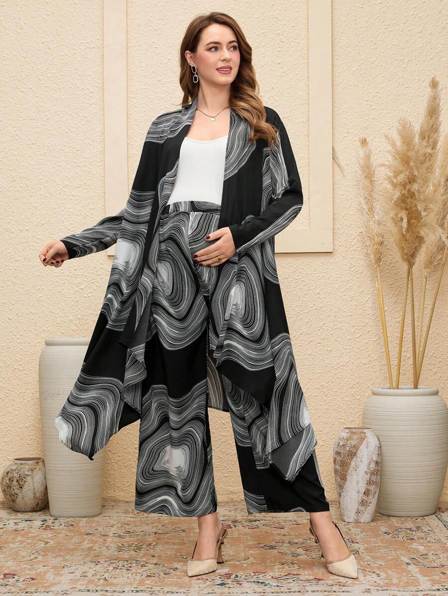 SHEIN Maternity 2pcs/Set Printed Fashion Cardigan & Cropped Pants - Multicolor - View 1