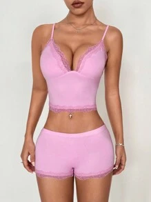 Flirla 2 件套蕾丝边吊带背心和超短裤