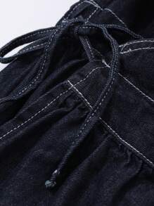 FRIFUL 女式简约牛仔休闲连衣裙，时尚日常穿着太阳裙 - 藍色 - 查看 3