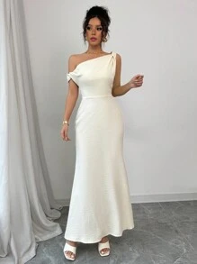 Chiquease Women's French Style One-Shoulder Fishtail Dress, For Spring/Summer Holiday - Apricot - View 5