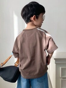 DAZY Áo thun Raglan cổ tròn tay ngắn in chữ màu tương phản cho bé trai - Màu xanh lam - Xem 5