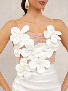 Lumalex White Summer Elegant Dining Strapless Mermaid Dress For Women,Flower Decor Richly Layered Wedding Banquet Engagement Old Money Ceremony Beach Dress - White - View 4