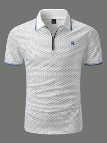 Manfinity Homme Men's Striped Short Sleeve Zipper Placket Casual Polo Shirt,Outfits Husband  And Boyfriend Gifts, Summer Men Tops