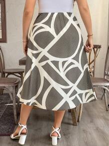 SHEIN LUNE Plus Size Women Geometric Pattern Casual A-Line Skirt Western Wear Women Boho Bohemian 90s Clothes Festival,Summer Outfits For Women, Old Money , Spring Break Outfits, Modesty Clothes Women Summer Boho Old Money Summer Outfits For Women Spring Break Rave Outfits Festival Spring Break Outfits