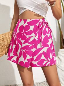 SHEIN VCAY 女士休闲简约日常短裤 - 玫紅色 - 查看 4