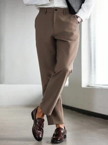 Manfinity AFTRDRK Men Casual Pants, Minimalist & Fashionable, For Everyday Wear Suits Pants - Khaki - View 5