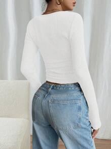Chiquease Women's Plain Solid Color Long Sleeve Top, Casual Everyday Wear