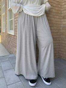 Dazy Plus Elastic Waist Wide Leg Long Pants, Casual Trousers For All Seasons
