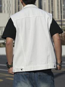 Manfinity Homme Top informal de mezclilla sin mangas para hombre, minimalista y para uso diario - Blanco - Ver 2