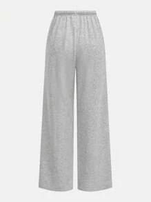 SHEIN Girlism Tween Girls Loose Casual Minimalist Versatile Wide Leg Ribbed Knit Solid Color Drawstring Sweatpants