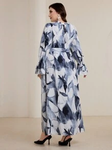 Graceveil Váy dài thanh lịch cỡ lớn có họa tiết nhuộm loang, mùa xuân/hè giản dị - Nhiều màu - Xem 2