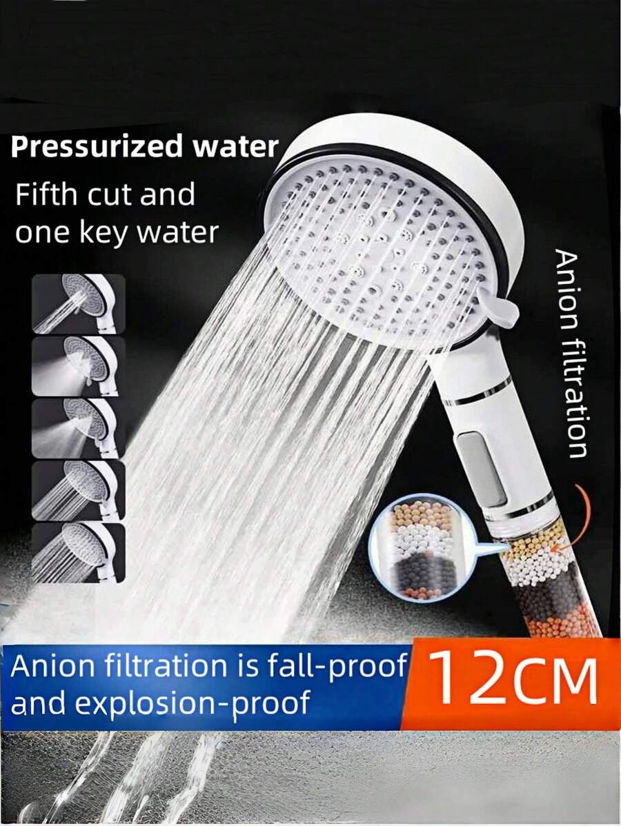 1 个 12 厘米直径 ABS 材质 5 速增压淋浴喷头大面板电镀表面过滤器软化硬水健康清爽沐浴 - 彩色 - 查看 1