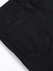 Manfinity Roughcore Plus Size Men's Casual Everyday Distressed Slant Pocket Denim Jeans - Black - View 5