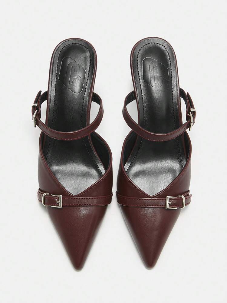 CUCCOO CURVES Plus Size Wide Fitting High Heel Pointed Toe Buckle Decor Slingback Pumps Valentine's Day