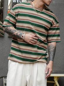 DAZY Maglietta casual a righe da uomo, multicolore, di moda minimalista per l'uso quotidiano estivo