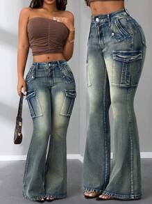 SHEIN SXY Spodnie jeansowe damskie vintage flare