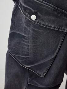 ROMWE MEN Street Life Men's Casual Washed Baggy Loose Straight Leg Cargo Jeans - Blue - View 5