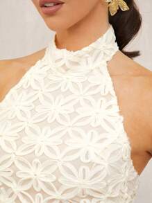 Lumalex White Floral Summer Elegant Date Women's Backless Halter Neck Blouse,Bohemian BOHO Beach Wedding Banquet Graduation Ceremony Premium Quality Top - Apricot - View 8