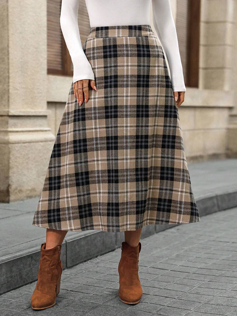 EMERY ROSE 大码女式格子裙，优雅秋冬 - 彩色 - 查看 1