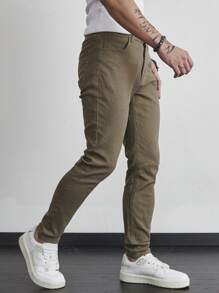 Manfinity Homme Jeans casuales de unicolor para hombres, simples y para uso diario