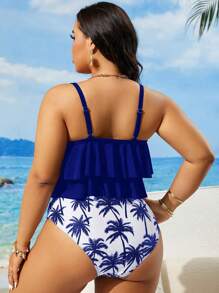 Swim Lushoire 2 pièces/set Femmes grandes tailles Maillot de bain de tankini à volants avec imprimé floral et bretelles spaghetti, pour l'été