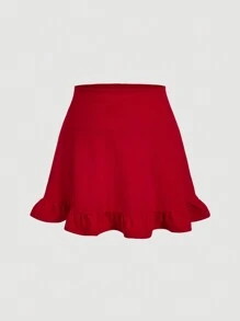 SHEIN MOD Set de 2 piezas Talla grande de Blusa de manga gigot roja con moño y falda a juego estilo romántico y dulce