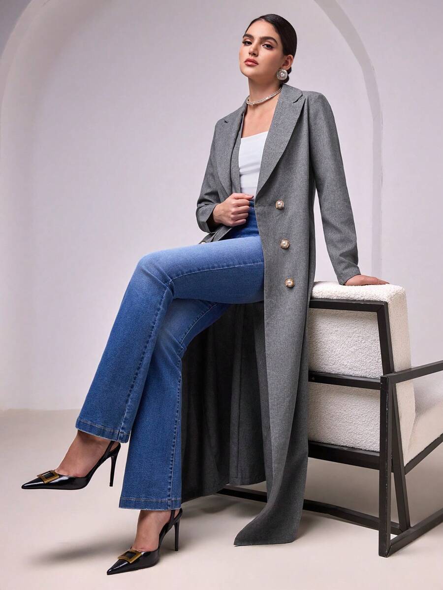 Al Najma 女士简约时尚阿拉伯长袍、休闲及日常服装 - 灰色 - 查看 1