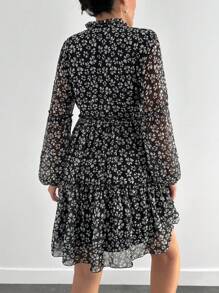 EURMUSE Casual Floral Lantern Sleeve Dress, Commuting-Friendly - Multicolor - View 2