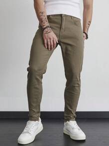 Manfinity Homme Jeans casuales de unicolor para hombres, simples y para uso diario