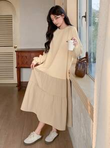 DAZY Damen süßes Midi-Sweatkleid, Frühling/Sommer - Aprikosenfarben - Übersicht 3