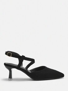 CUCCOO CURVES Plus Size Wide-Width Pointed Toe High Heel Pumps, Elegant Solid Black Strap Backstrap Sandals, Suitable For All Seasons Spring Shoes Spring Break Easter - Black - View 3