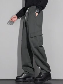 Claim Dot Men's Gray Cargo Parachute Baggy Pants - Dark Grey - View 1