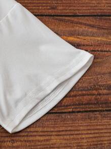 INAWLY Plus Size Round Neck Short Sleeve Simple Print Casual Loose Tee, Everyday Wear - White - View 4