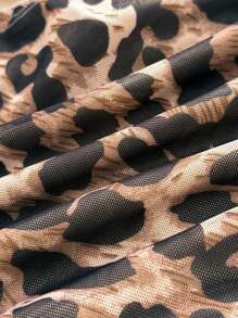 SHEIN Teen Girls Spring/Summer Multi-Color Leopard Print Bodycon Ruched Crop Top With Detachable Scarf Shawl Set - Multicolor - View 6