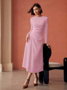 MOTF PREMIUM 褶皱拉链连衣裙 - 粉色 - 查看 1