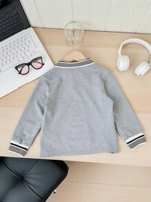 SHEIN 年轻男孩休闲舒适鹿头图案罗纹领 Polo 衫