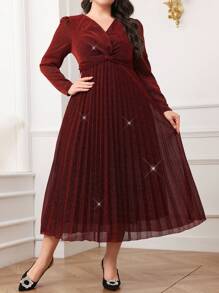 Modelyn 大码纯色扭纹长袖宽松休闲连衣裙