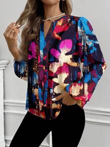 Glamance Warp Atelie Chemisiers multicolores pour femmes à manches longues avec encolure échancrée, style casual avec imprimés tout-sur-tout, unis, patchwork. Tenues d'été pour femmes, hauts d'été pour sorties