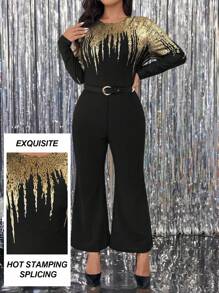 Allurite Plus Size Asymmetric Gold Foil Minimalist Elegant Jumpsuits For Party & Outdoor Occasions - Multicolor - View 4