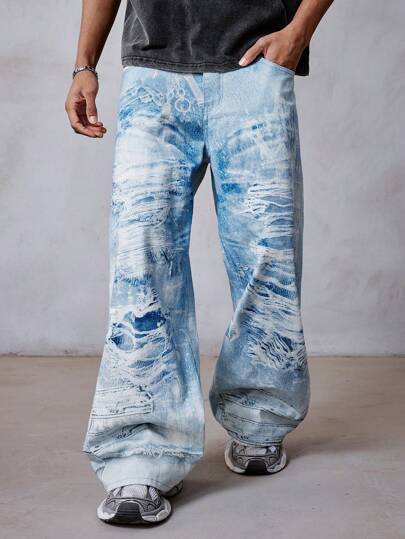 Grunge Punk Jeans droits à imprimé mode pour hommes