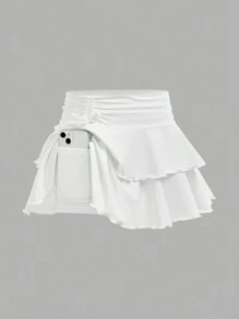 SHEIN Girlism Tween Girls 2pcs Set Integrated Casual Leggings & Skirt, Black & White - Black and White - View 4