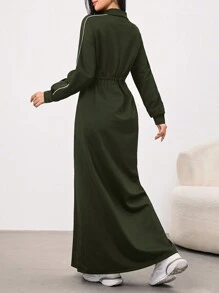 Mulvari Women's Minimalist Fashion Casual Arabic Style Dress For Daily Wear,Modest - Army Green - View 3