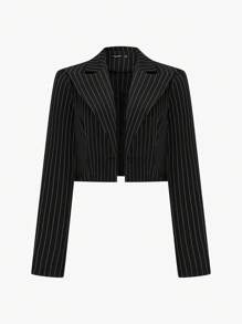 Flirla 2 pièces/Set : Blazer court rayé simple grande taille + Robe nuisette, Tenues décontractées