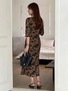 DAZY Robe longue femme, simple et mode, porter au quotidien - Tabac - Voir 6