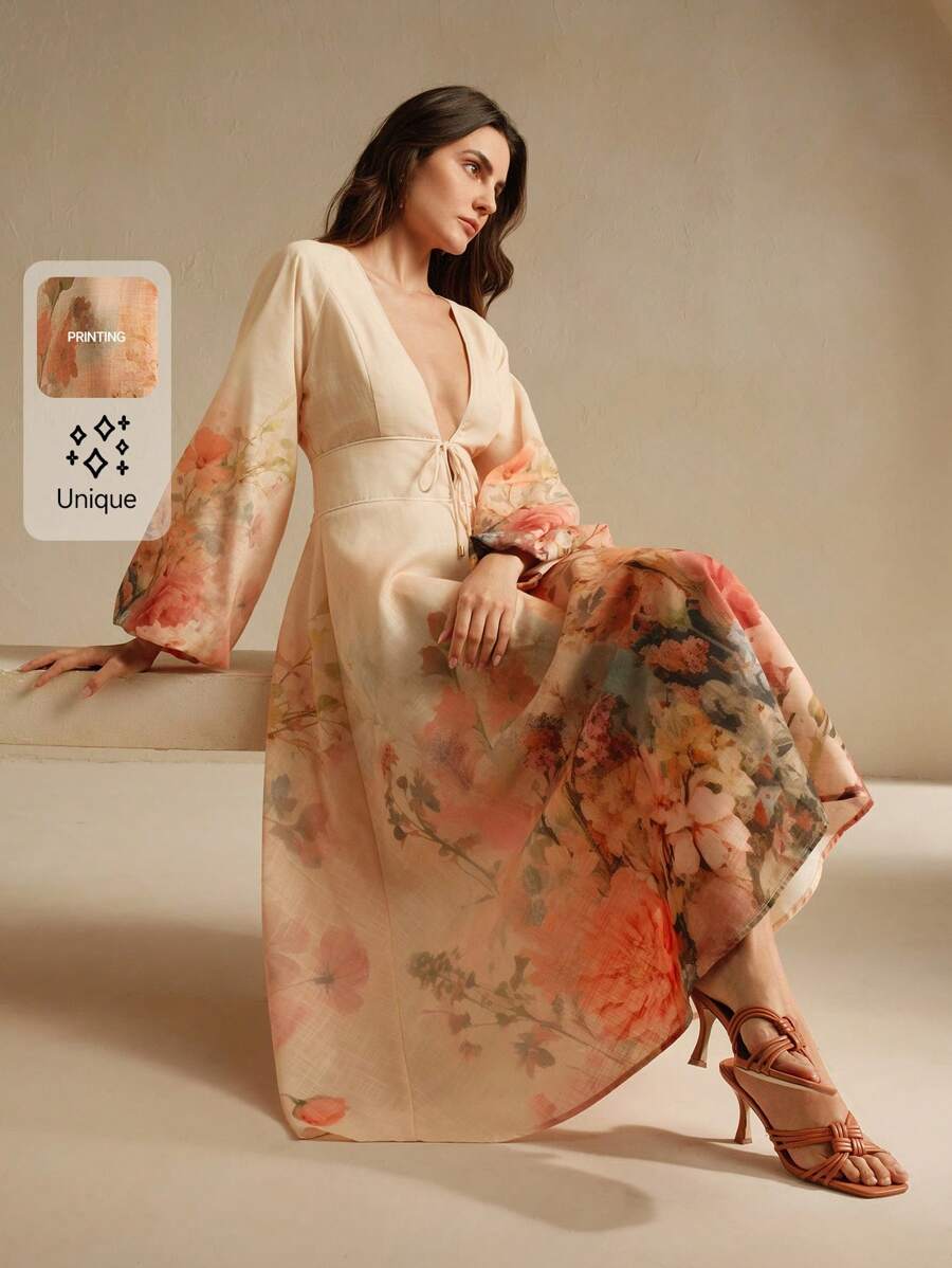 Anewsta 碎花长袖连衣裙，柔美浪漫，适合初秋度假 - 彩色 - 查看 1